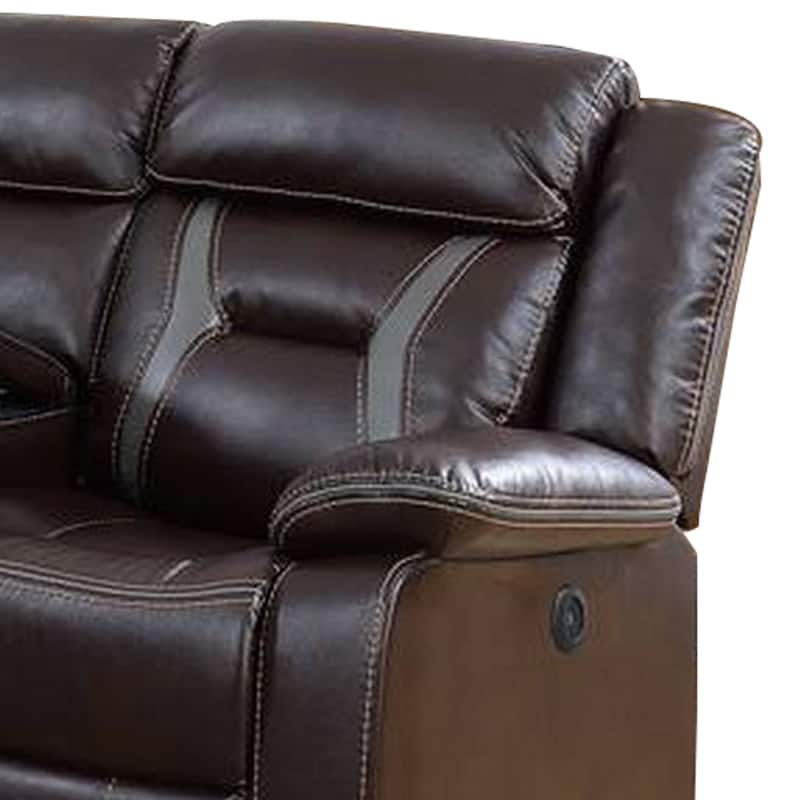 Lof Power Reclining Sectional Sofa Set, USB Port, Brown Gel Faux Leather