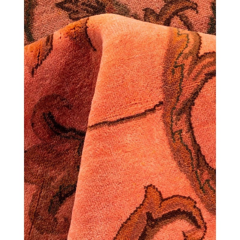 Overton Hand Knotted Wool Vintage Inspired Modern Contemporary Overdyed Pink Area Rug - 6' 6" x 9' 5"