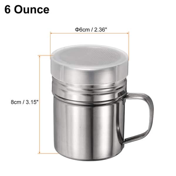 Salt Dredge Shaker Stainless Steel Seasoning Spice Shaker with Handle and Lid for Salt Sugar Flour - Silver - 2pcs 6 Ounce