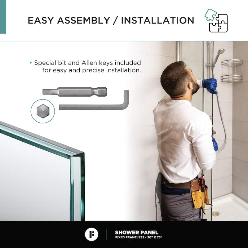 Fine Fixtures Single Fixed Clear Tempered Glass Shower Panel