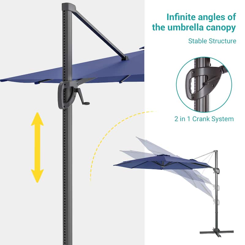 BONOSUKI 10FT Cantilever Patio Umbrella, Ultimate Outdoor Comfort with 360° Rotation and Canopy Angle Adjustment