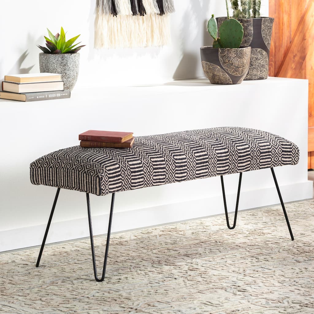 Amaye Mid-Century Modern Cotton and Metal Bench - 18"H x 48"W x 16"D