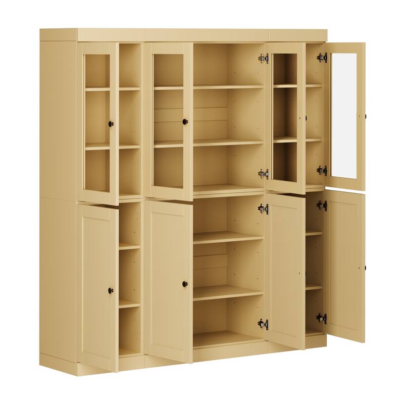 Palace Imports 100% Solid Wood 65" Pantry Cabinet with Clear Glass, Shaker Doors and Adjustable Shelves