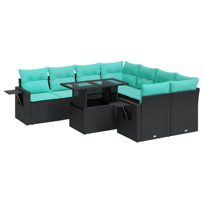 vidaXL Patio Sofa Set with Cushions Table and Couches 9 Piece Poly Rattan - 24.4 x 24.4 x 27.2