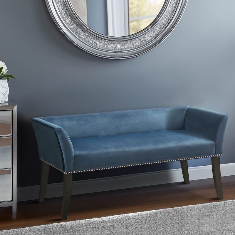 Madison Park Welburn 49.5" Upholstered Bench with Back & Wood Legs
