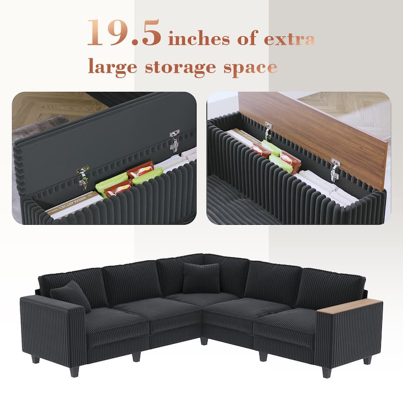GDFStudio - Jackson Oversized L-Shaped Corduroy Corner Couch with Armrest Storage