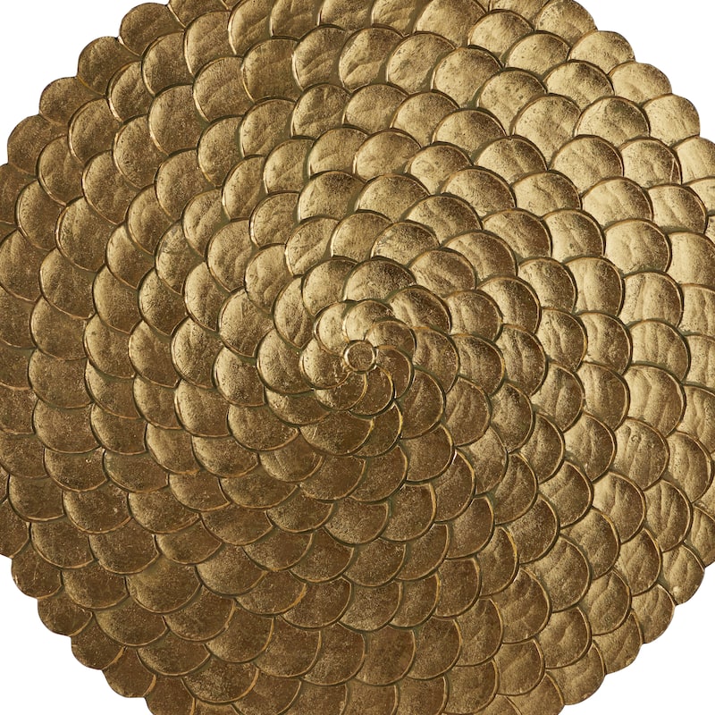 Wood Carved Scales and Radial Plate Abstract Wall Decor with Hammered Inspired Design - Gold or Silver