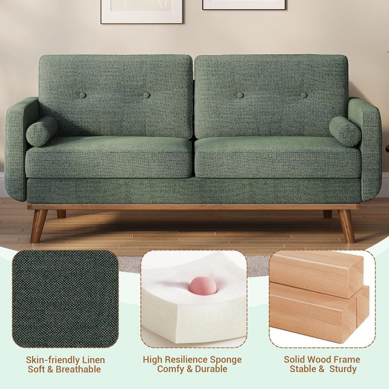 65" Loveseat Sofa, Mid Century Modern Couch Comfy Love Seat Couches for Living Room