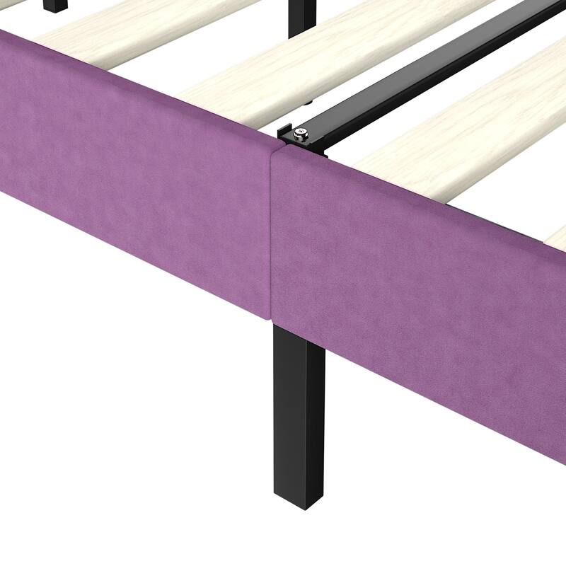 Javlergo 2-Piece Purple Twin Bed Frame for Kids Wavy Headboard with Crown Design Adjustable Height No Box Spring Required
