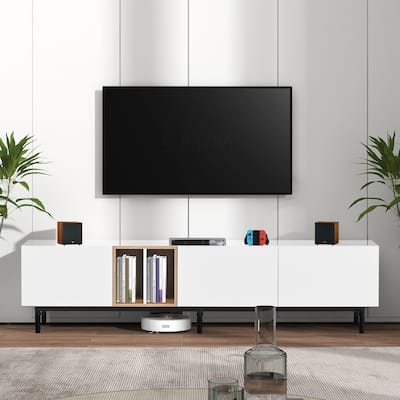 Modern TV Stand for 80'' TV with 3 Doors, Entertainment Center with Large Storage Cabinet