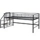 preview thumbnail 17 of 15, Black Twin Size Metal Mid Loft Bed with Storage Stairs and Fence