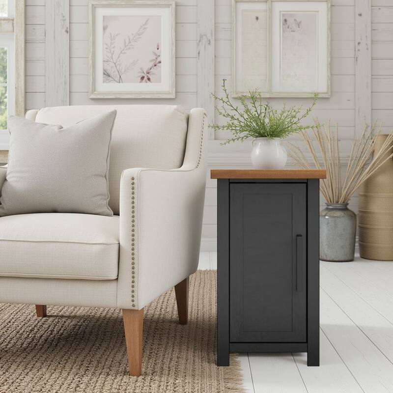 Bridgevine Home Modern Farmhouse 14 inch Chairside Table, No Assembly Required, Two-Tone Finish - Black and Whiskey - Wood