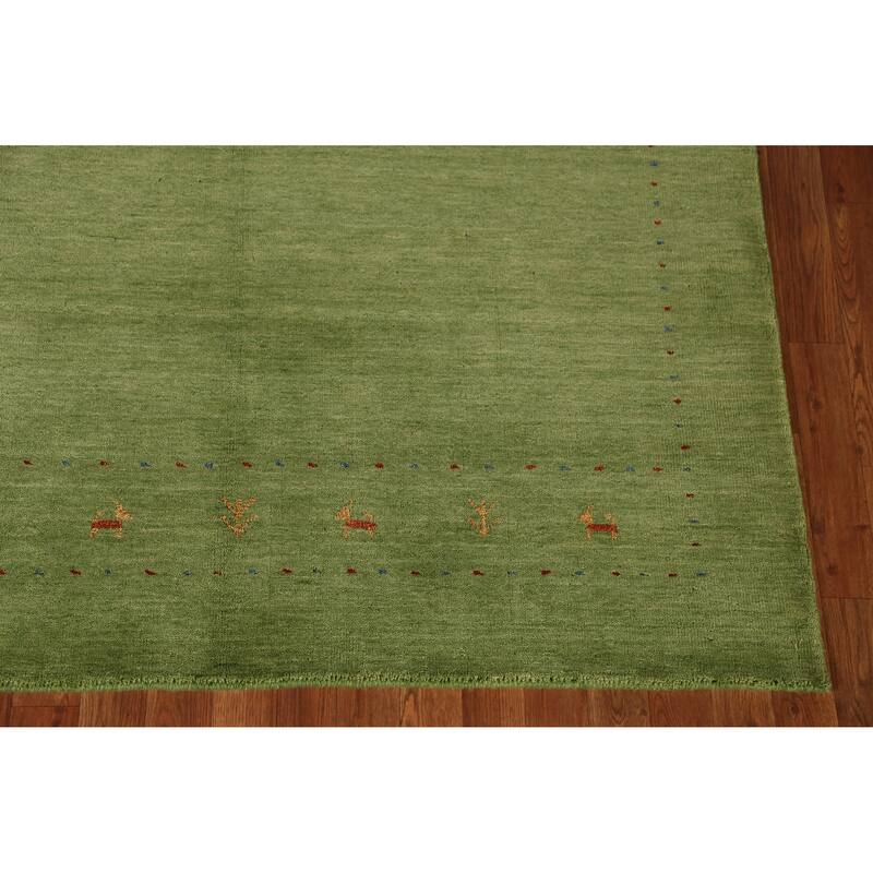 Hand Knotted Oriental 100% Wool Carpet Tribal Animal Pictorial Green Gabbeh Area Rug - 7' 8'' X 5' 4''