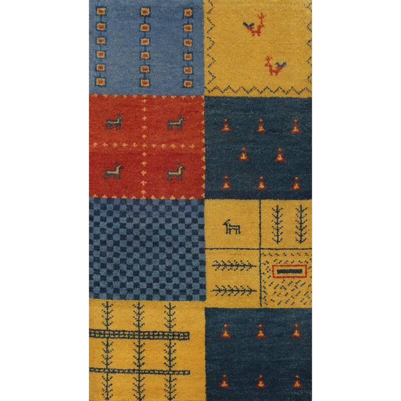 Hand Knotted Oriental 100% Wool Carpet Tribal Animal Pictorial Multi-Colored Gabbeh Area Rug - 4' 1'' X 2' 5''