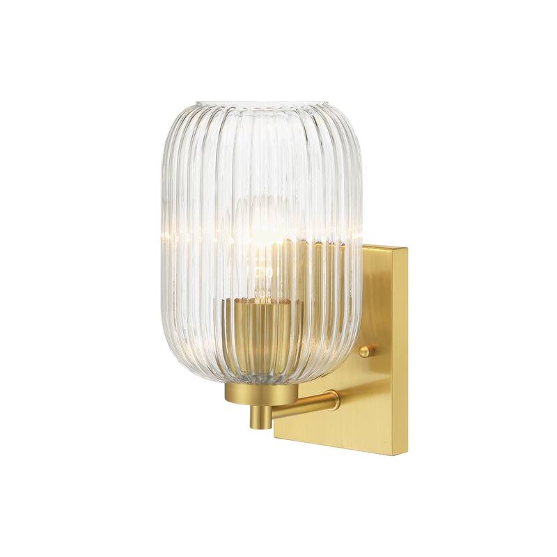 Acroma Brass Wall Light with Ribbed Glass Shade