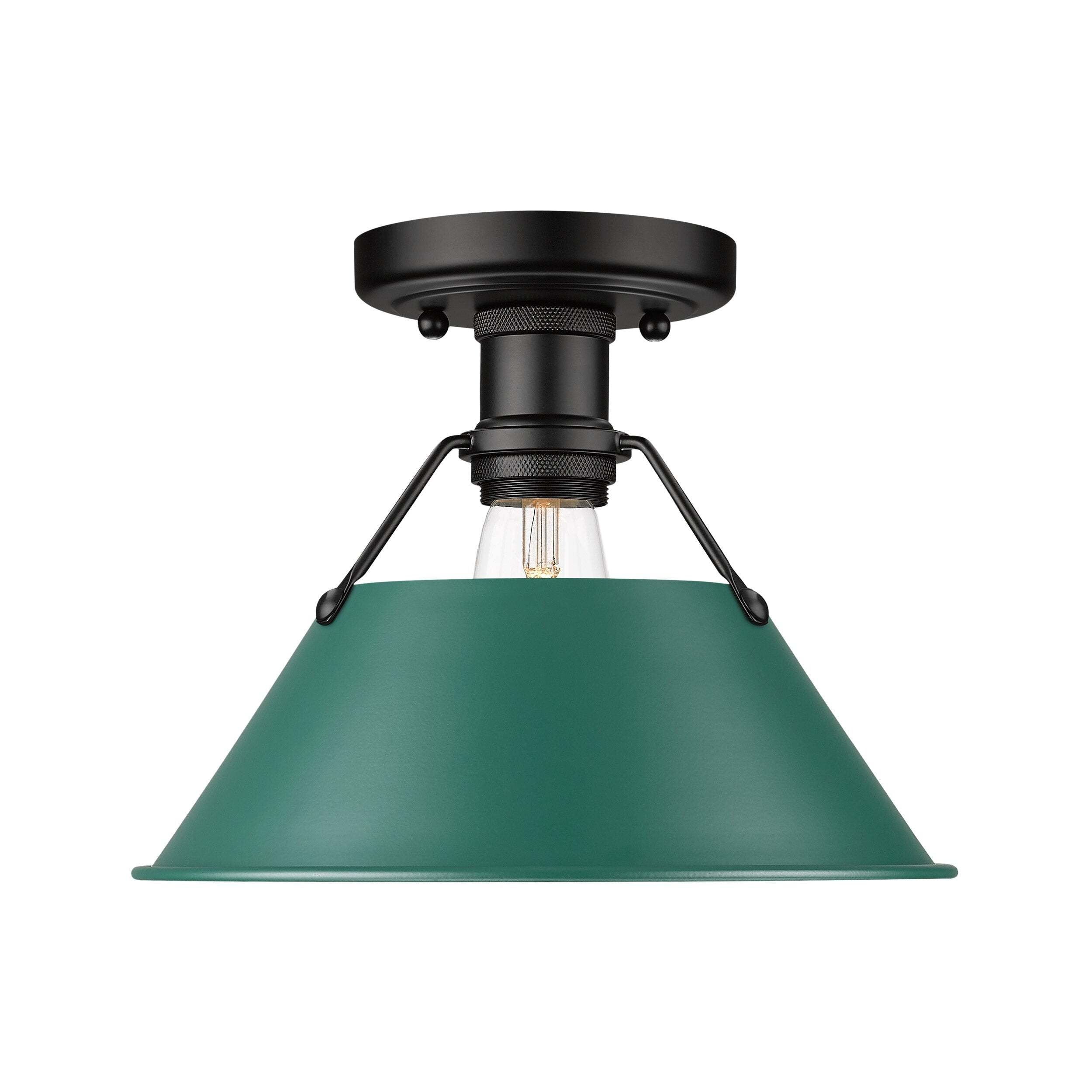 Golden Lighting Orwell 1-Light Flush Mount - Matte Black - Pine Green Shade