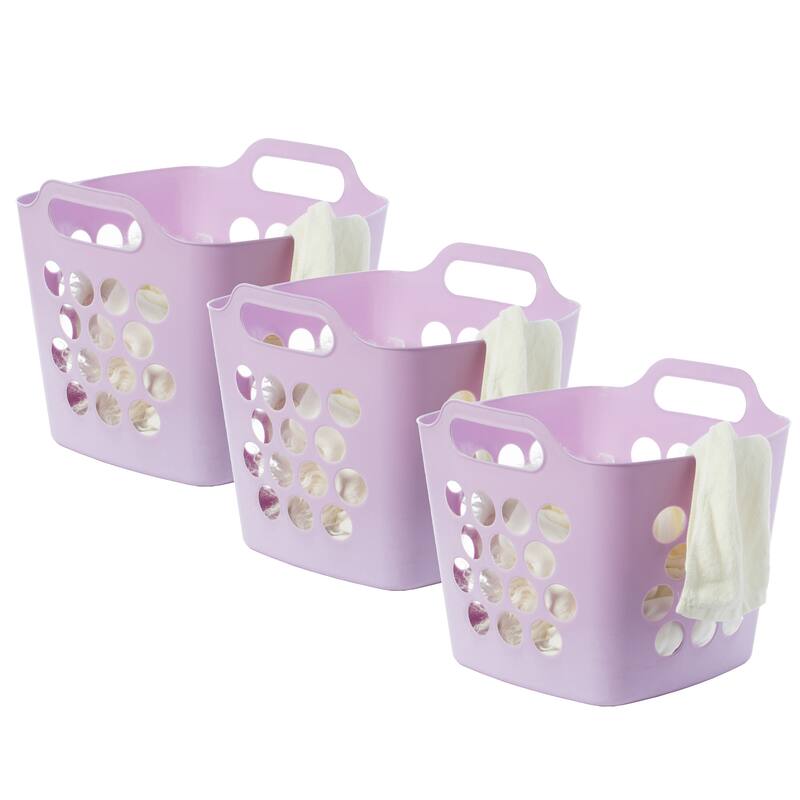 Flexible Plastic Laundry Basket - Square Storage Hamper with Side Handles for Easy Carrying - 28 Litter - Blue/Purple