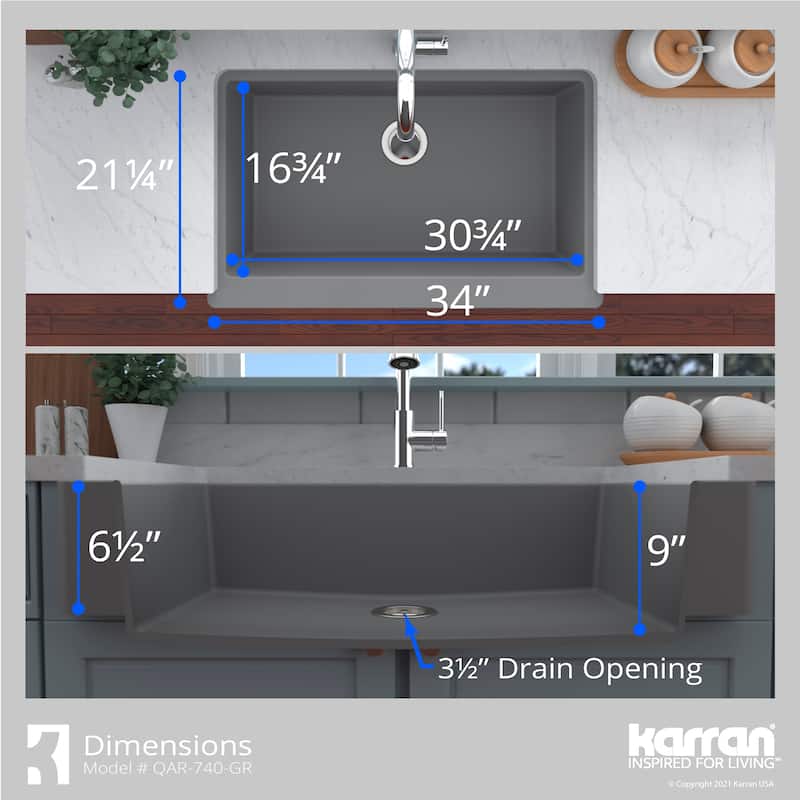 Karran Retrofit Farmhouse Quartz Single Bowl Kitchen Sink Kit