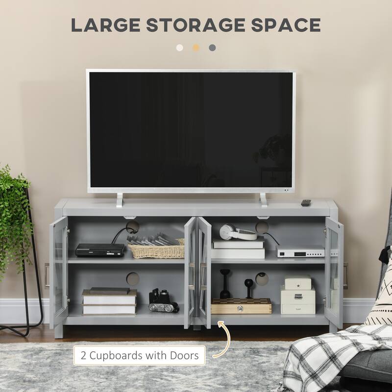 Minimalist TV Stand for TVs up to 58", Entertainment Center with 4 Glass Doors & Adjustable Shelves