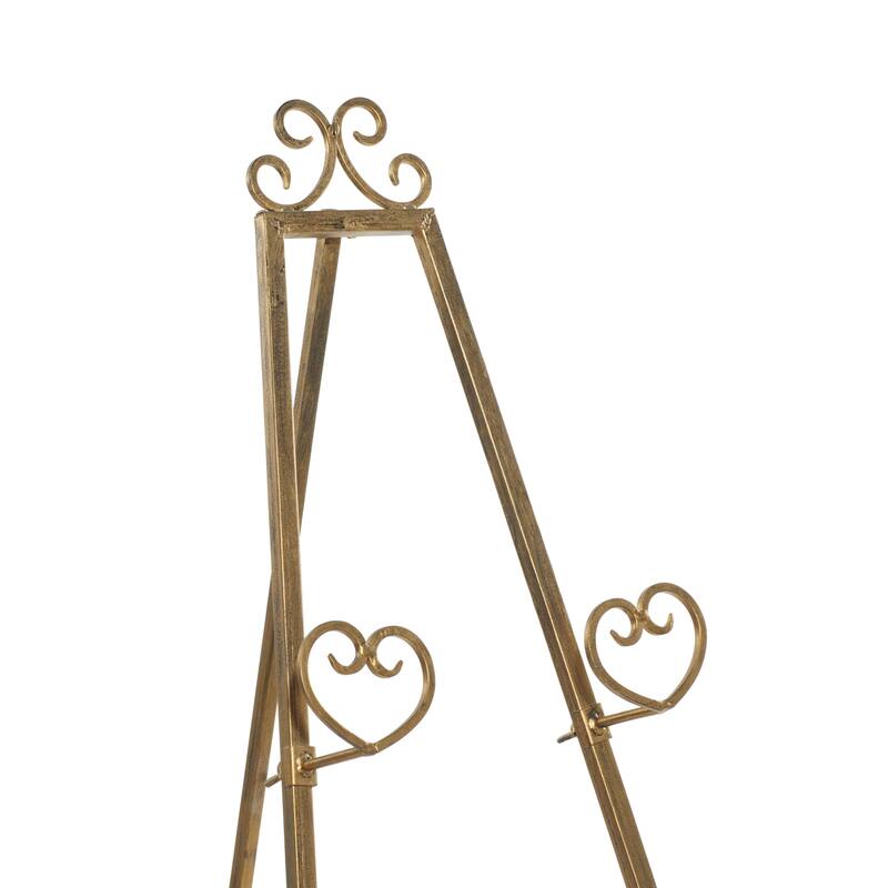 Metal Scroll Large Adjustable 3 Tier Easel with Chain Support - Gold or Gray - Roche River Decor