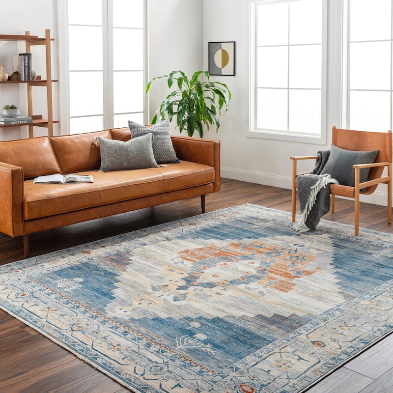 Patia Faded Traditional Area Rug - 11' 11" x 15' 7" - Blue/Burnt Orange