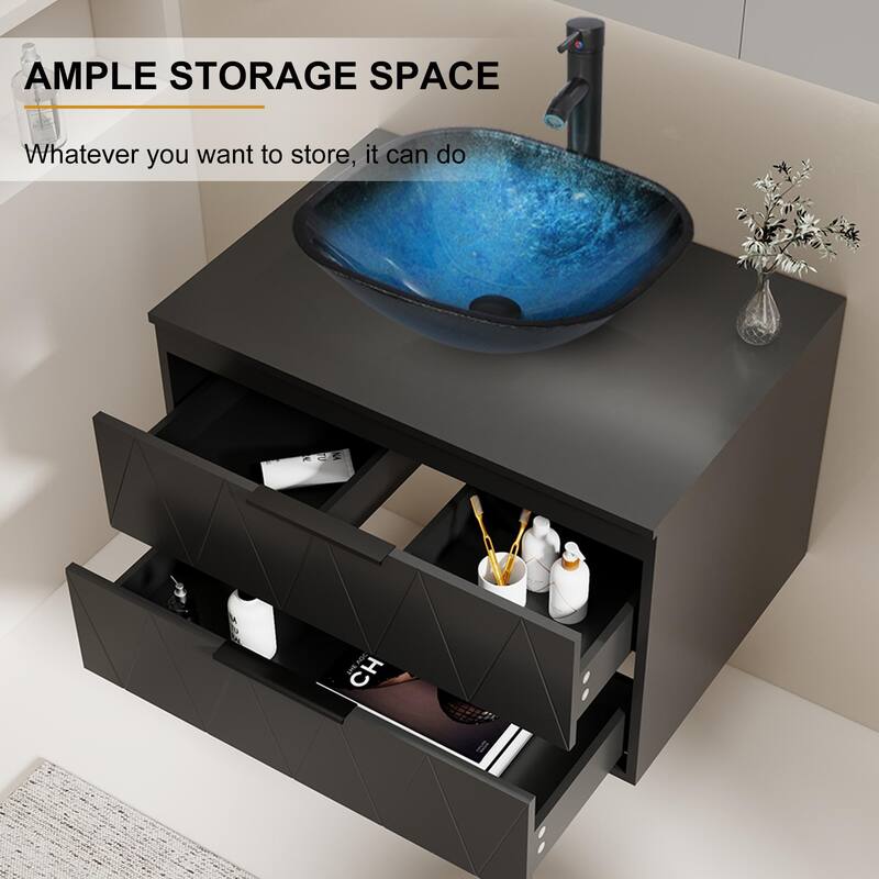 Modern Wall Mounted Bathroom Vanity Set with Vessel Sink & Faucet