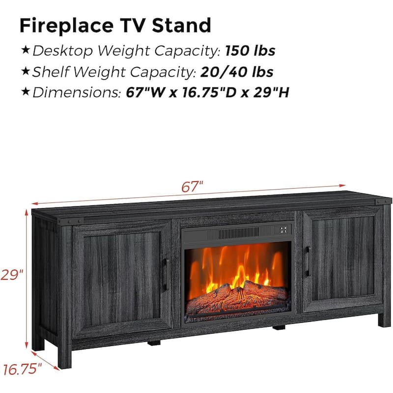 TV Stand For TVs Up To 65" With 23" Electric Fireplace Included, with Remote