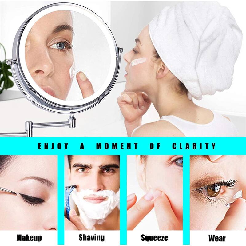 LED Wall Mount Two-Sided Magnifying Makeup Vanity Mirror Chrome Finish