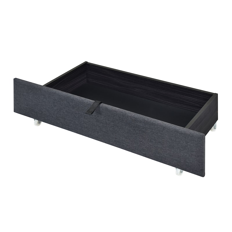 Remote Control LED Headboard Bed Frame Linen Fabric Upholstered Platform Bed with Pull-out Trundle Bed & 2 Drawers