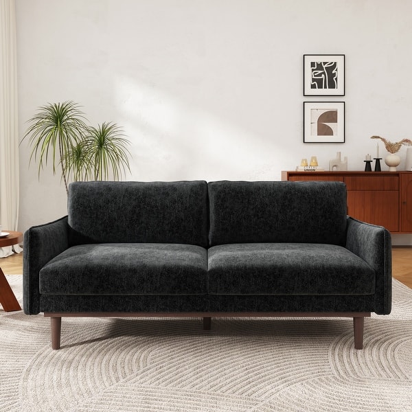 Black Elegant Loveseat Sofa Couch with Wood Legs, 2-Seater Sofa Couch Settee Couch with Square Armrests - On Sale - Bed Bath & Beyond