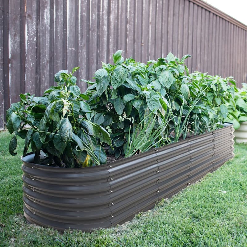 VEIKOUS 9-in-1 Modular Galvanized Metal Raised Garden Bed Kit, Bottomless Design with Safe Oval Corners & Stainless Hardware - Grey