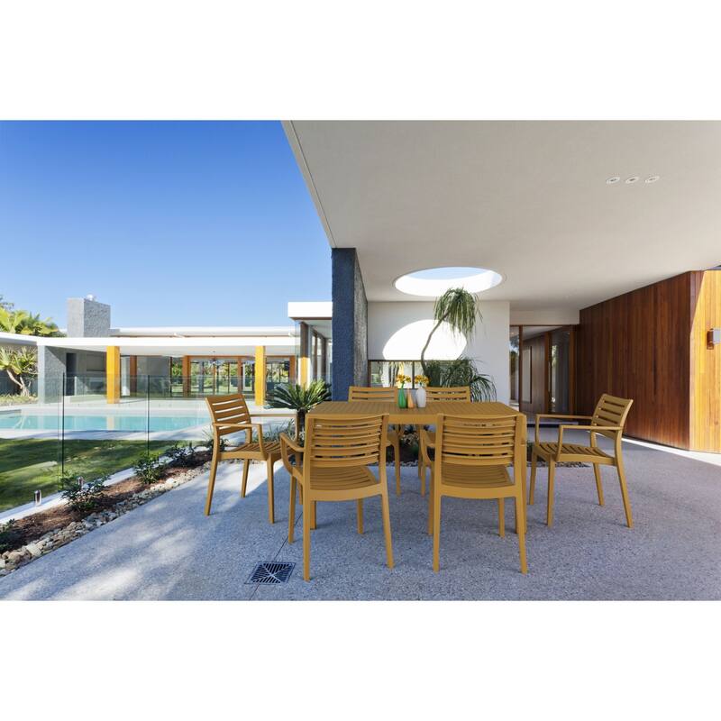 33" Teak Brown Stackable Outdoor Patio Dining Arm Chair