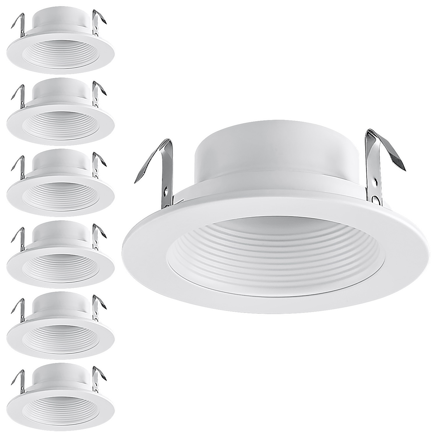 White Fit 6 Inch Halo and Juno Remodel Recessed Housing Step Baffle with Iron Goof Ring TORCHSTAR 12-Pack 6 Inch Metal Recessed Can Light Trim