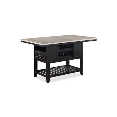 1pc Counter Height Table with Storage Drawers Shelves Wine Rack Tow-Tone Dark Gray Brown Finish Dining Room Wooden Furni