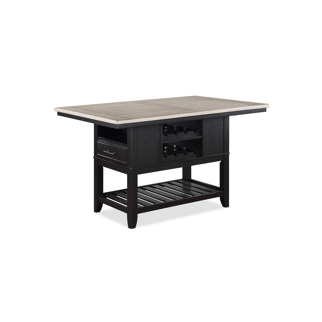 1pc Counter Height Table with Storage Drawers Shelves Wine Rack Tow-Tone Dark Gray Brown Finish Dining Room Wooden Furni