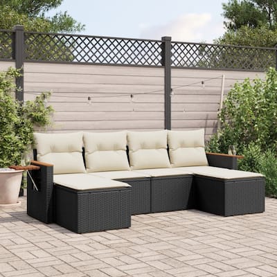 vidaXL Patio Sofa Set with Cushions Outdoor Furniture 6 Piece Poly Rattan - 21.7 x 21.7 x 14.6 in