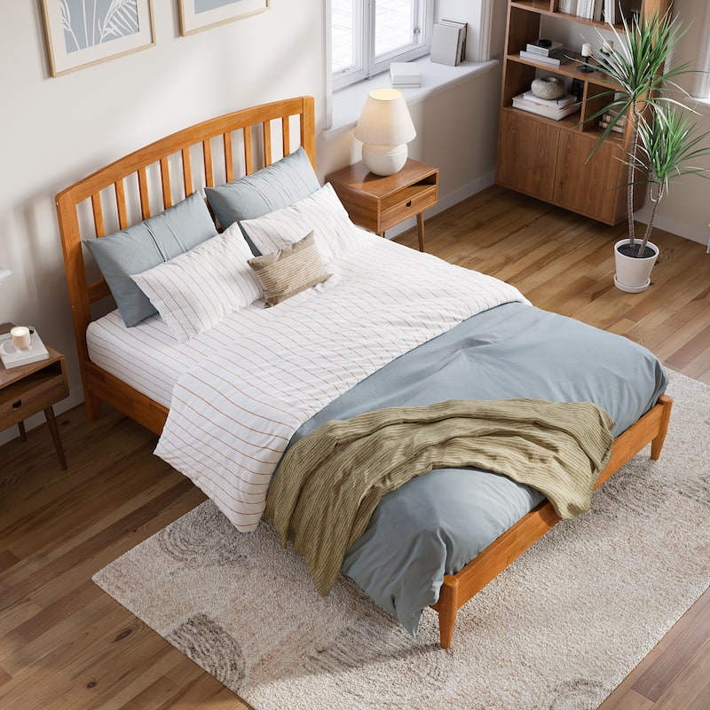 Quincy Full Solid Wood Low Profile Platform Bed in Light Toffee