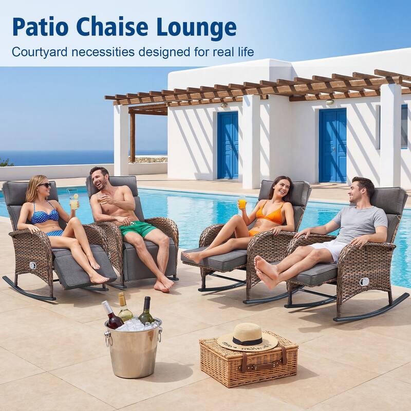 Pocassy Versatile Outdoor Recliner Rocker Chair with Table Set