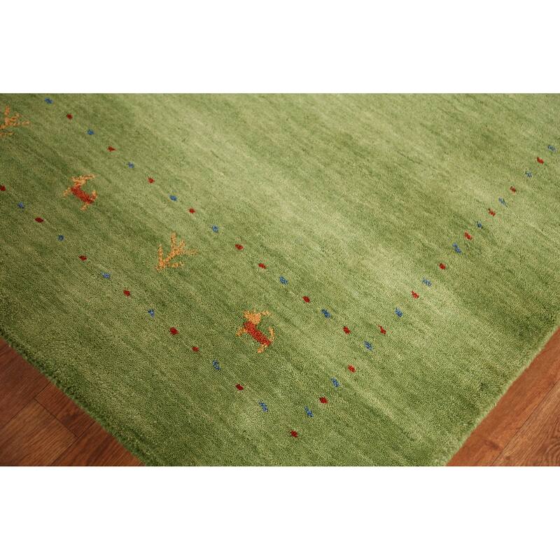 Hand Knotted Oriental 100% Wool Carpet Tribal Animal Pictorial Green Gabbeh Area Rug - 7' 6'' X 5' 3''
