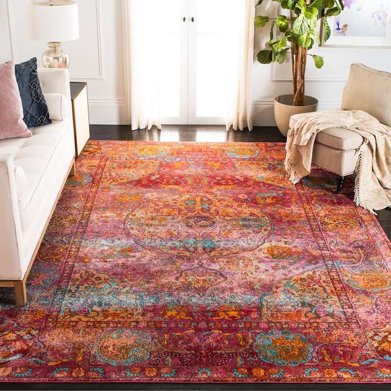 SAFAVIEH Luxor Janelle Modern Overdyed Distressed Fuchsia/ Gold Rug - 5'3" Square - Fuchsia/Gold