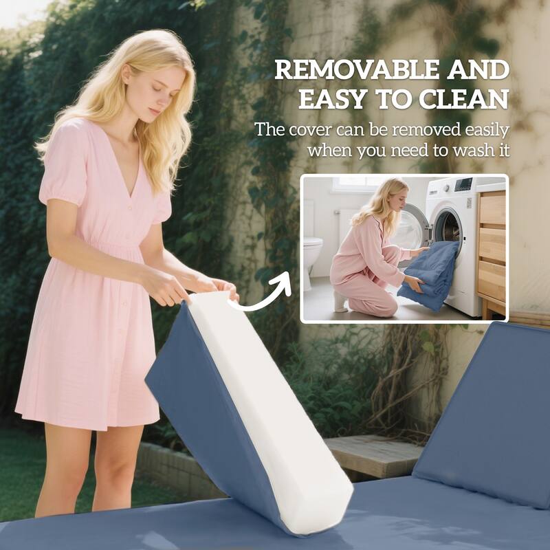 Two Piece Chaise Lounge Cushion Set Seat and Back Yarn-Dyed Fabric Blue Cushions for Outdoor and Indoor 72 Inch Loungers