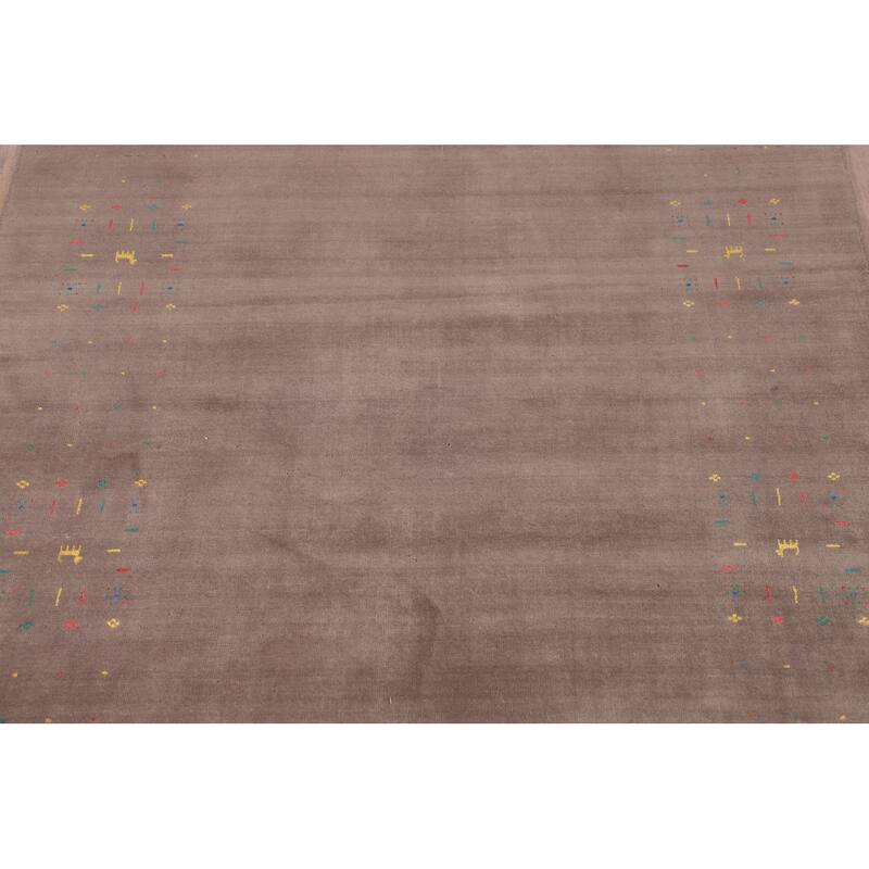 Light Brown Tribal Gabbeh Indian Area Rug Handmade Wool Carpet - 5'3"x 7'9"