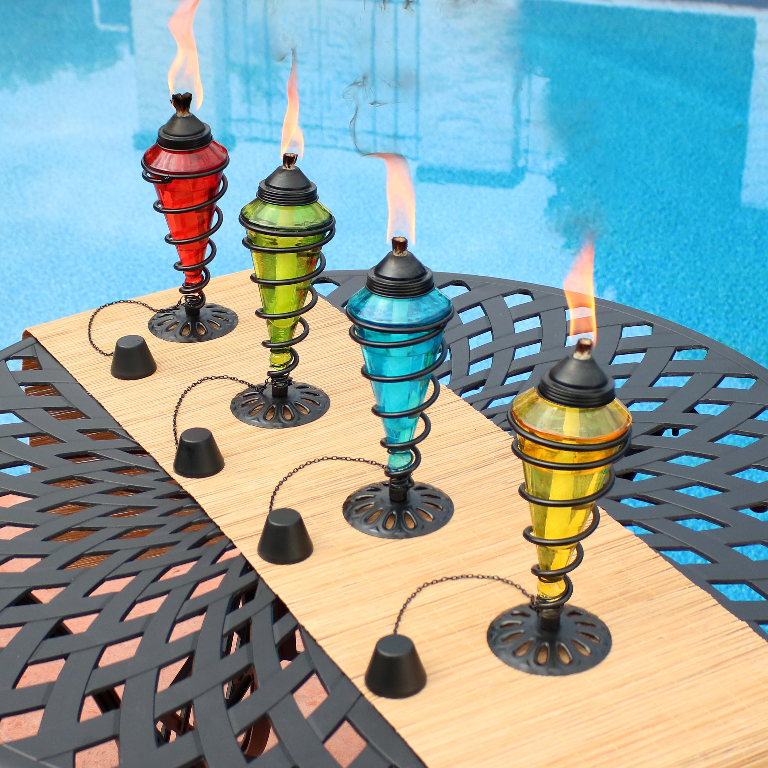 Sunnydaze Yellow Glass Outdoor Tabletop Torches with Fiberglass Wicks - Set of 4 Sunnydaze Yellow Glass Outdoor Tabletop Torches with Fiberglass Wicks - Set of 4
