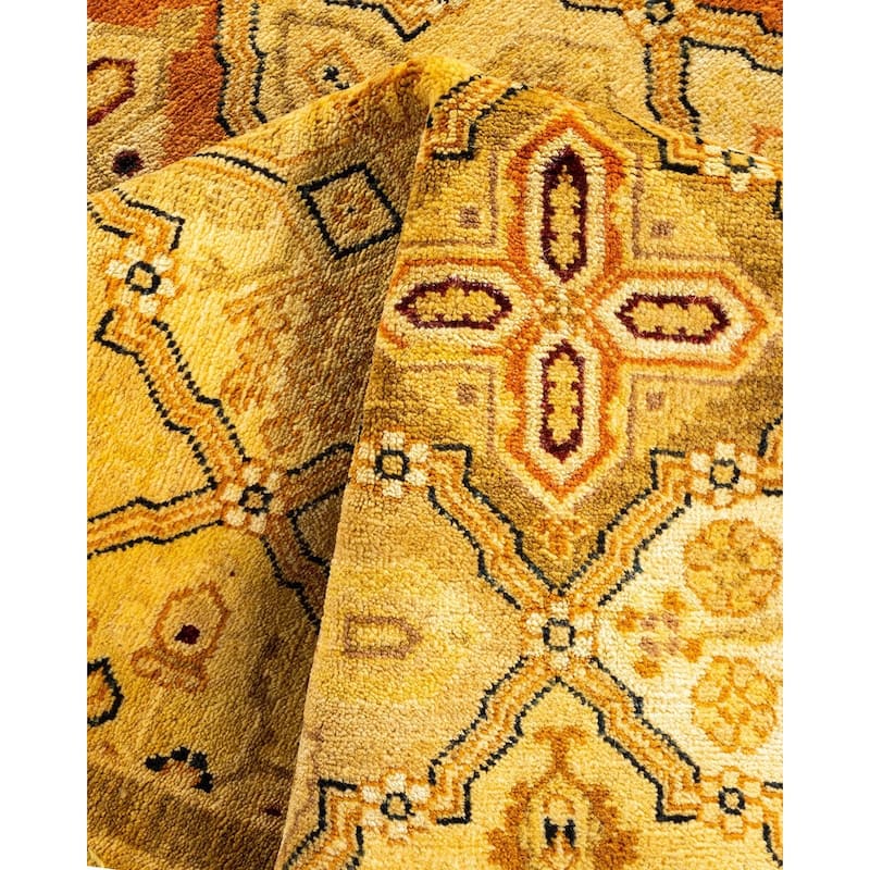 Overton Hand Knotted Wool Vintage Inspired Traditional Ottoman Gold Area Rug - 4' 3" x 6' 2"