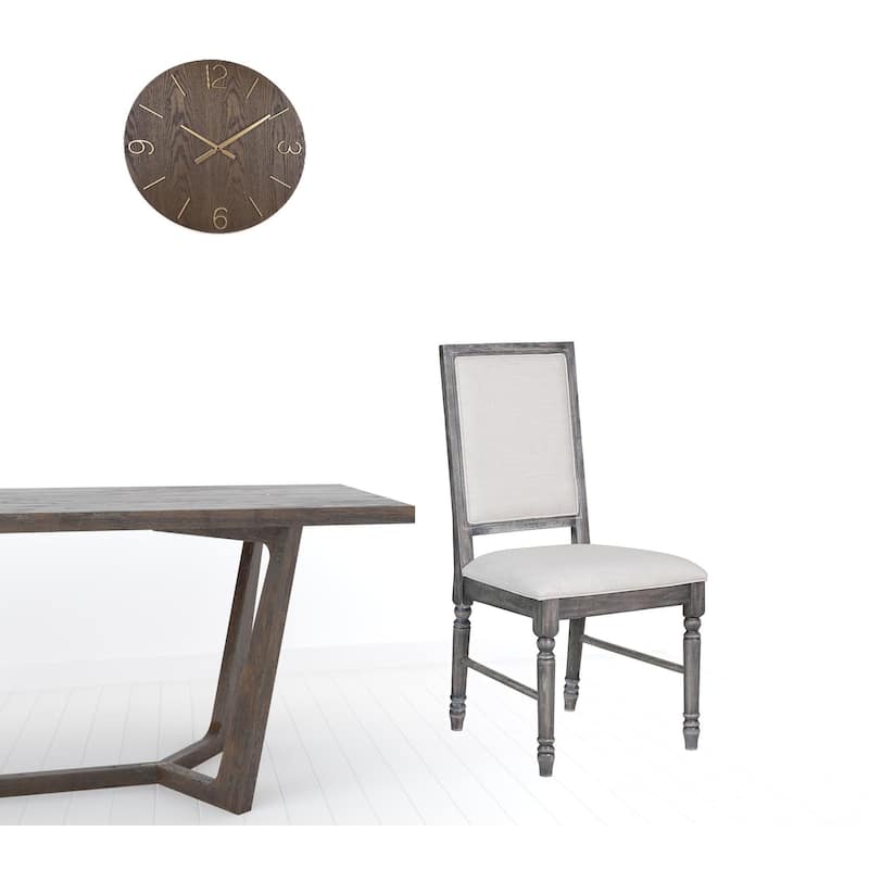 Set of Two Cream And Gray Upholstered Linen Dining Side Chairs - Set of 2