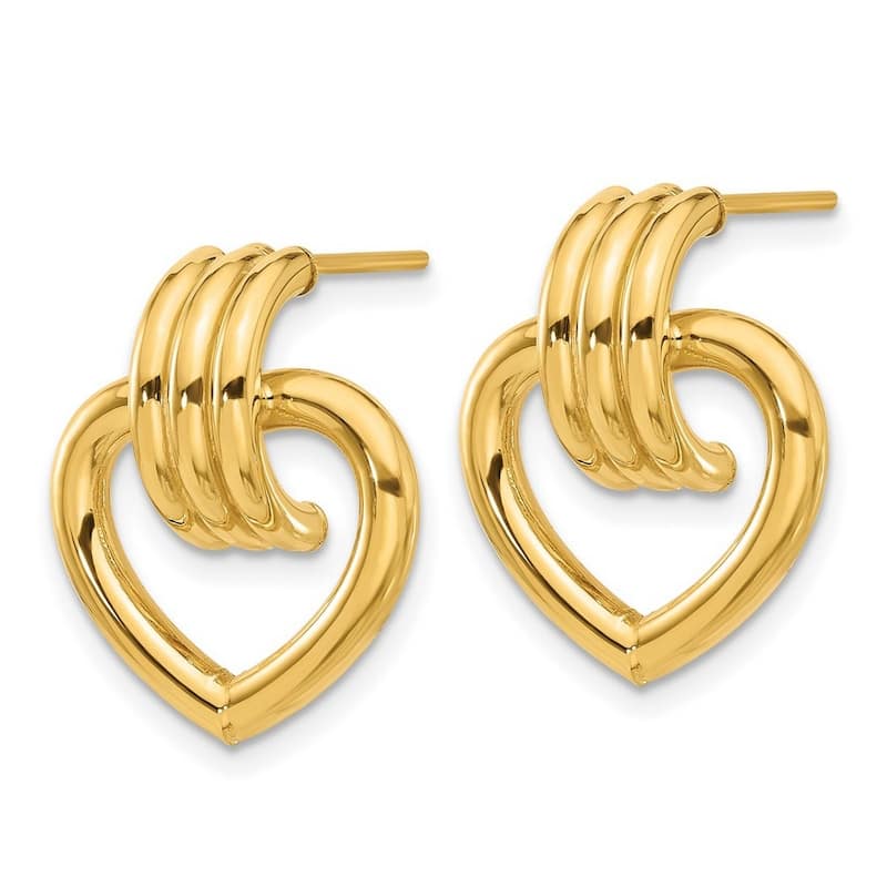 Curata 14k Yellow Gold Polished 20.2x17.1mm Love Heart Post Earrings