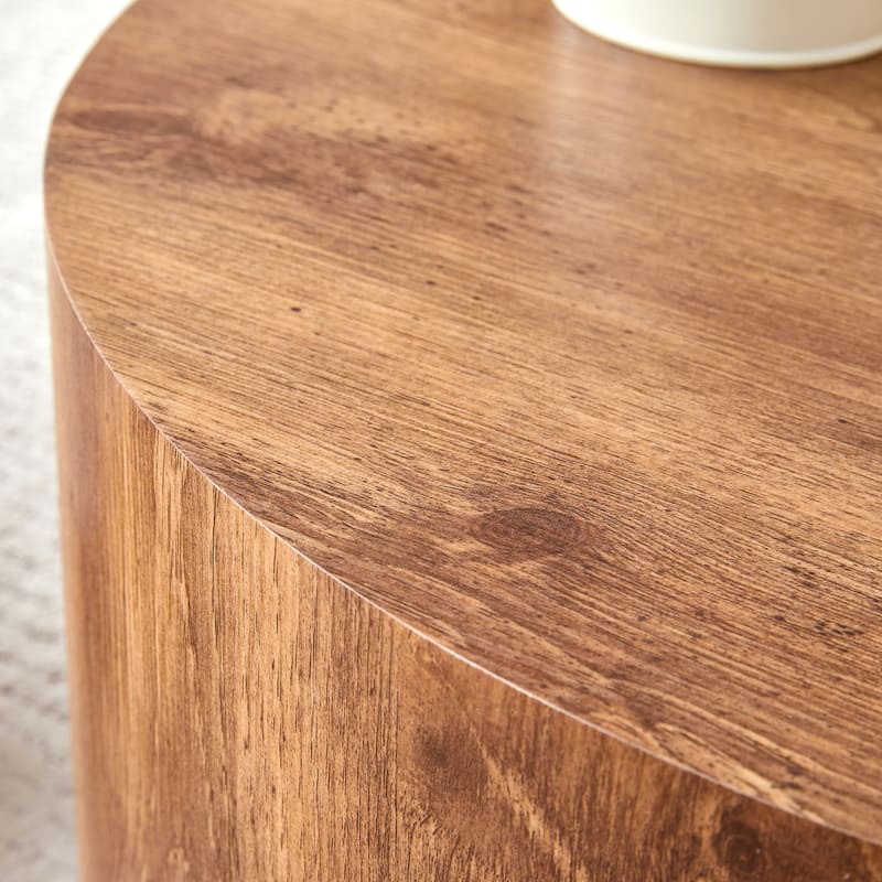 Cylindrical Coffee Table Dining Table with Anti-slip Feet, Writing Desk Accent Table with Woodgrain Pattern