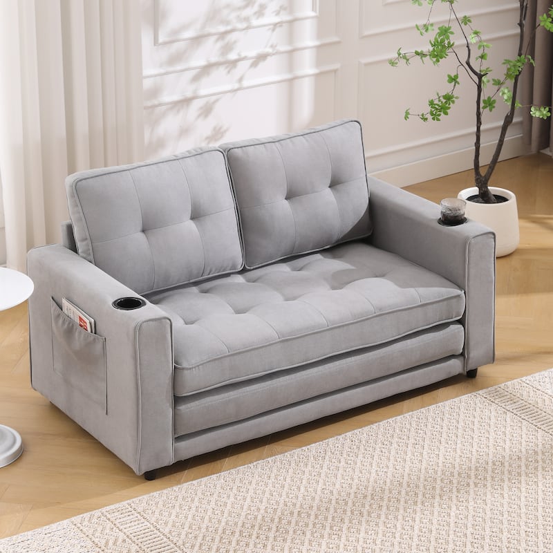 Versatile 3-in-1 Upholstered Futon Sofa Bed with Pull Out Sleeper and Multiple Functionalities