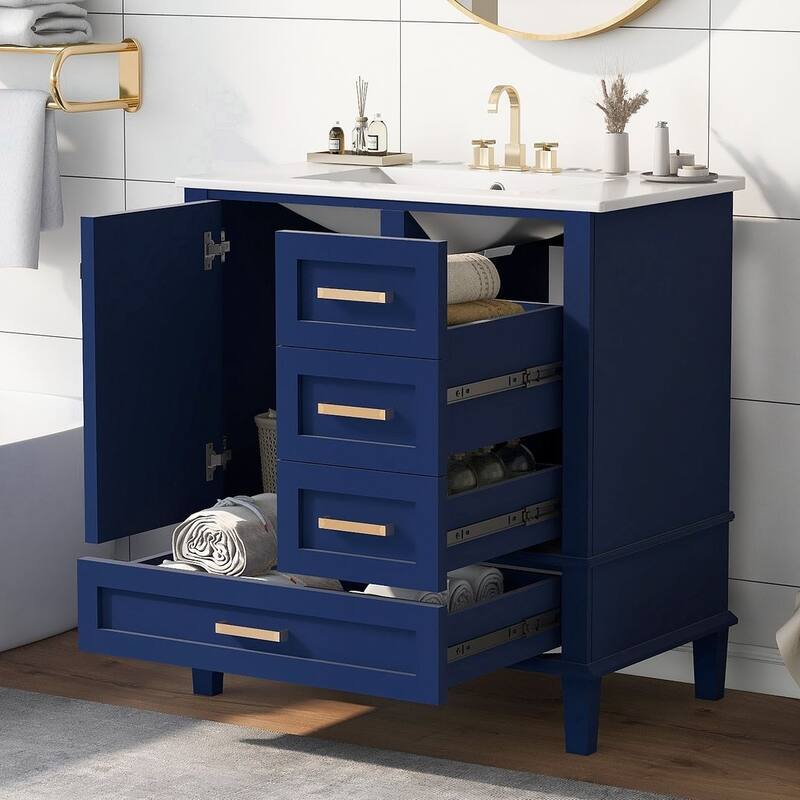 30" Bathroom Vanity With Sink, Solid Wood Bathroom Storage Cabinet