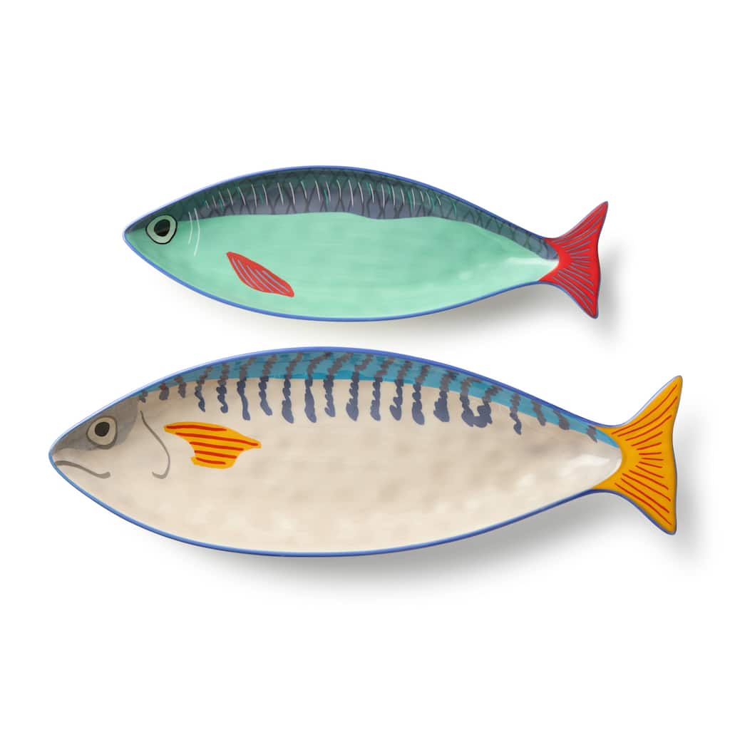 Certified International Something Fishy 2 Piece 3-D Fish Platter Set - 17.00"L x 5.75"W x 1.50"H